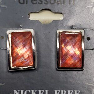 2/$30 Silver tone, Salmon color Rectangle Shape Stone Teardrop Earrings Jewelry